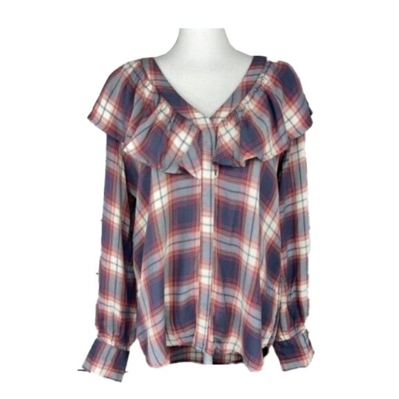 Mossimo Supply Co. Plaid Ruffle Top - Blue and Red - Picture 1 of 4